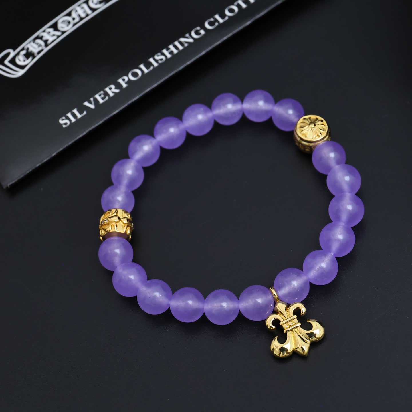 Chrome Hearts Beaded Bracelet with Fleur-de-lis Charm